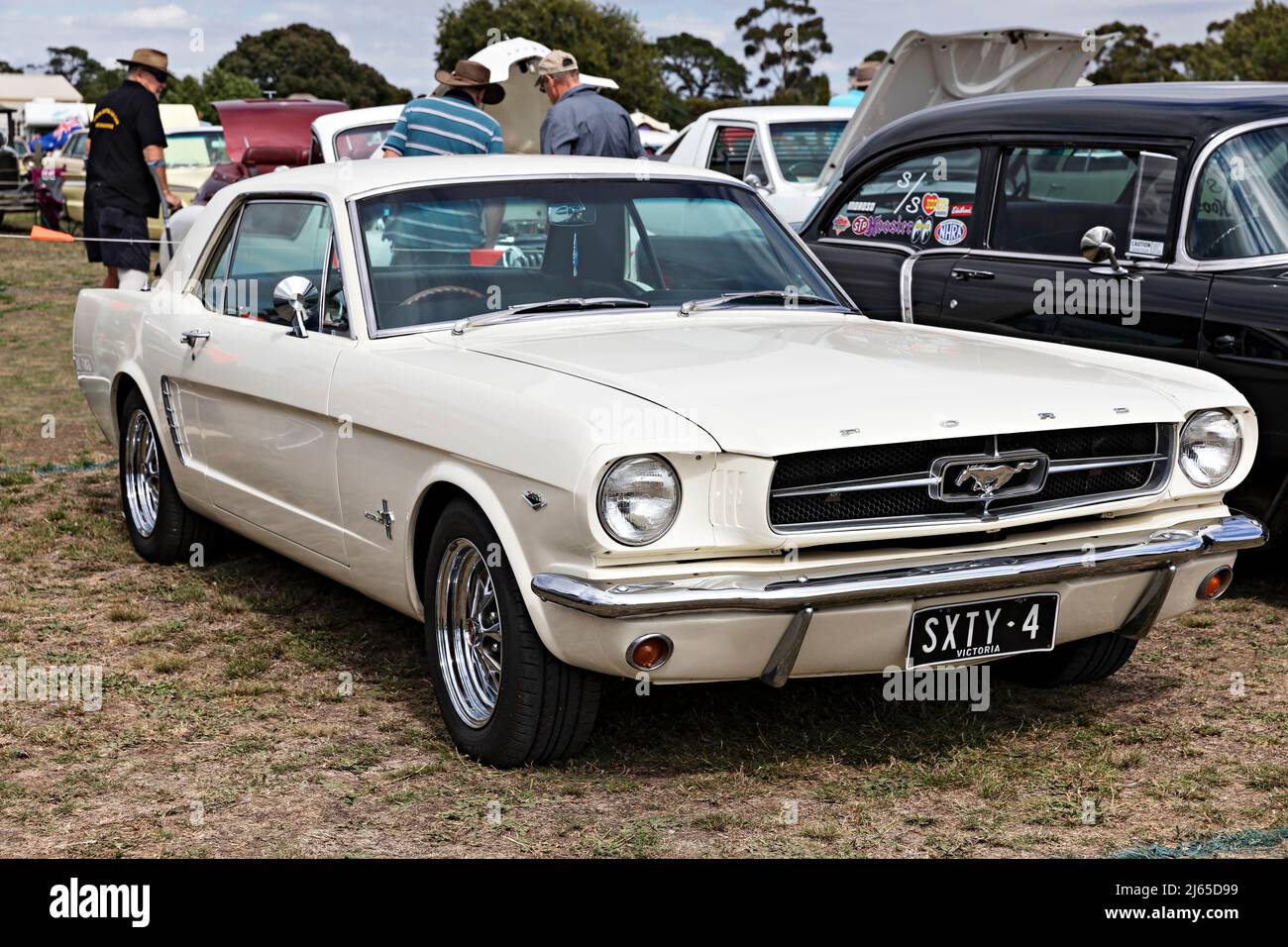 Cars Australia / Classic 1964 Mustang 2 door hardtop car in the 1850`s gold mining town of Clunes in Victoria Australia. Stock Photo